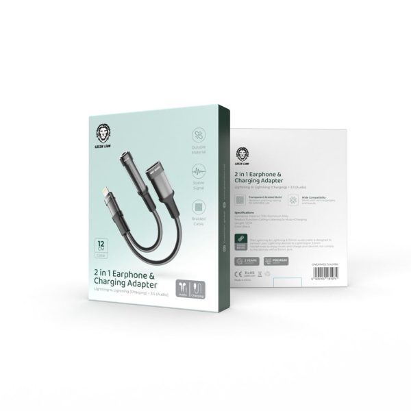 ایرفون 2 در 1 و آداپتور شارژ لایتنینگ به لایتنیگ گرین Green 2 in 1 Earphone & Charging Adapter