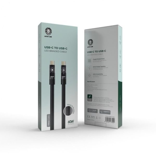 Green Led Braided Usb-C to Usb-C 60W