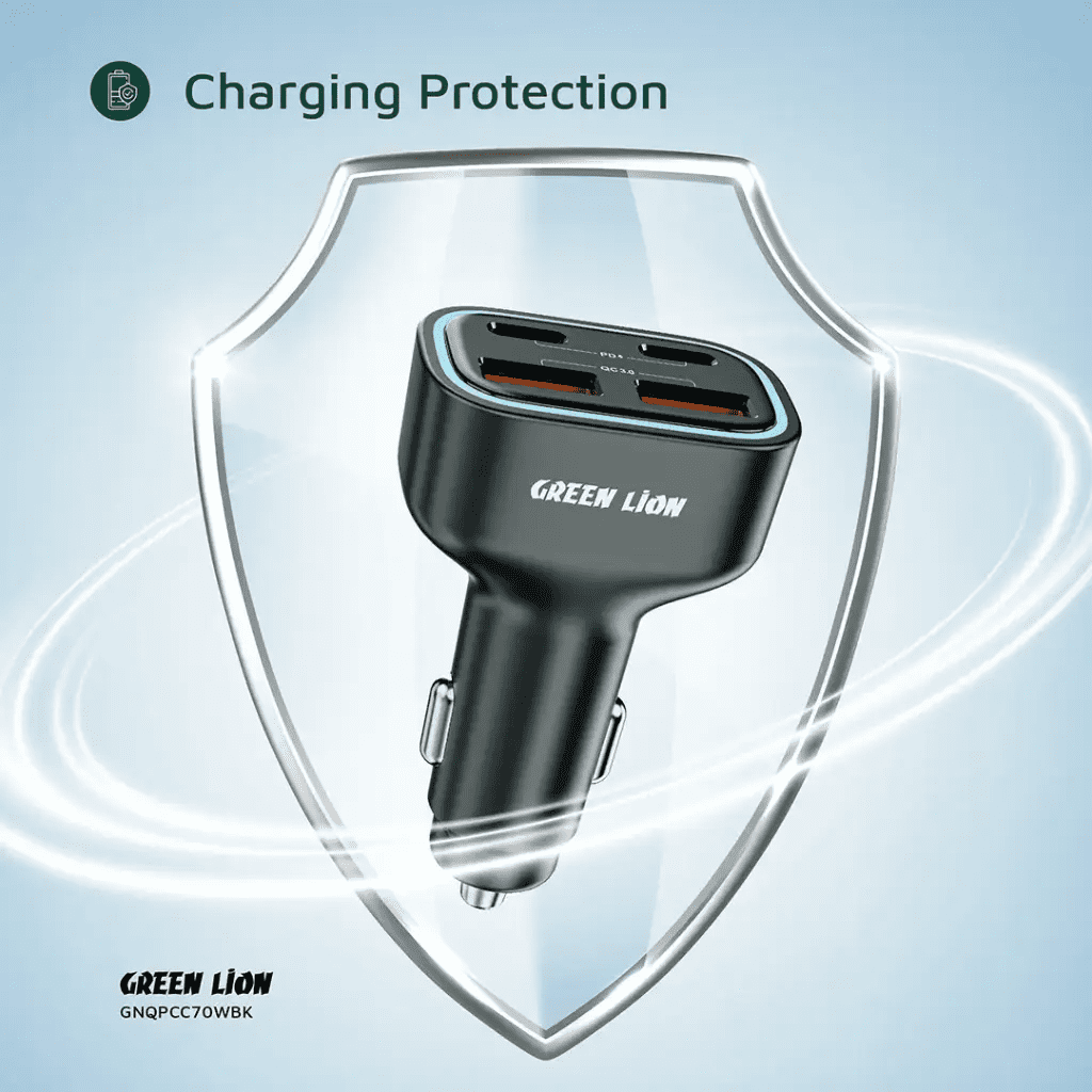 Green Lion Quad Port 70W Car Charger - Black (3) Green Lion Quad Port 70W Car Charger خرید