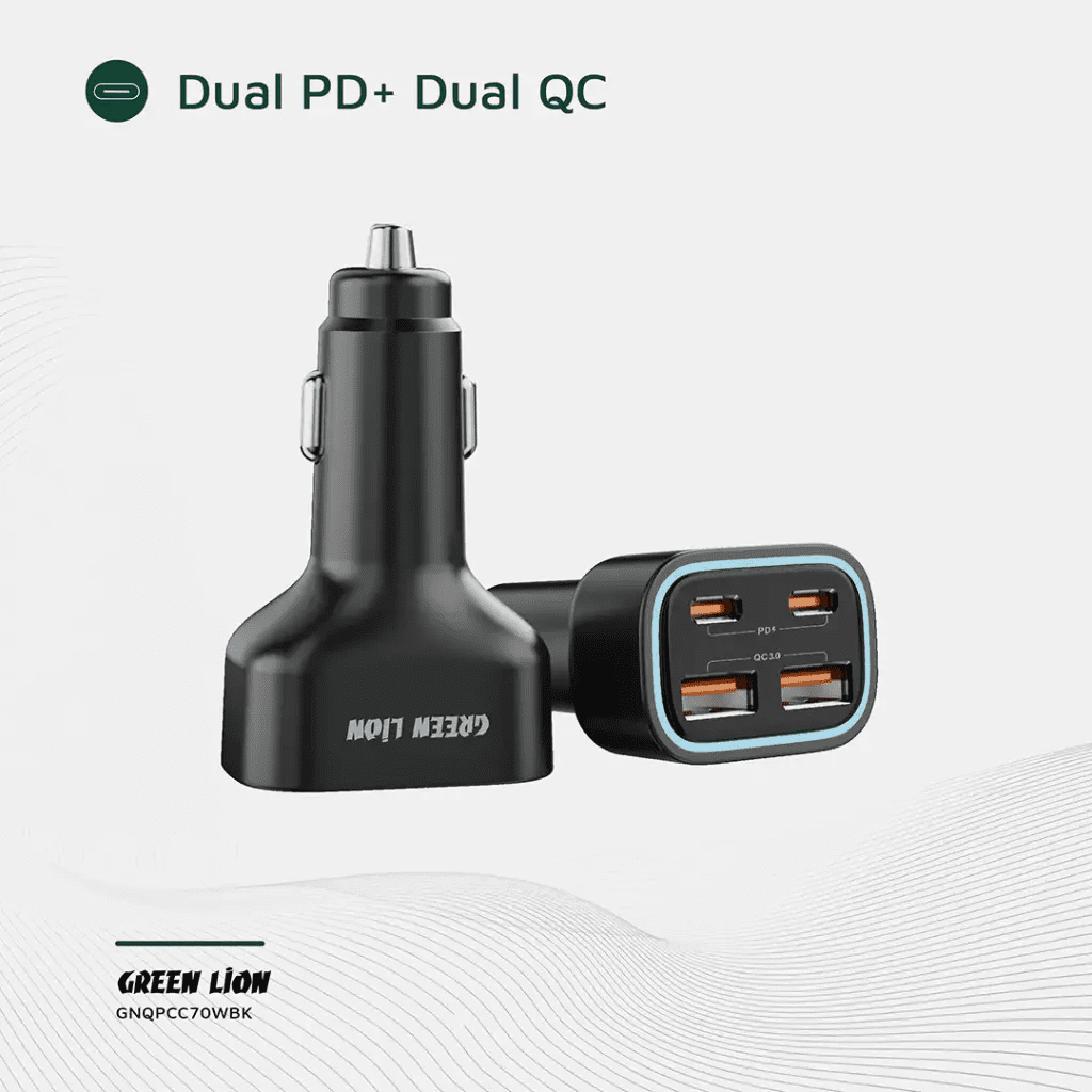 Green Lion Quad Port 70W Car Charger - Black (5) Green Lion Quad Port 70W Car Charger قیمت