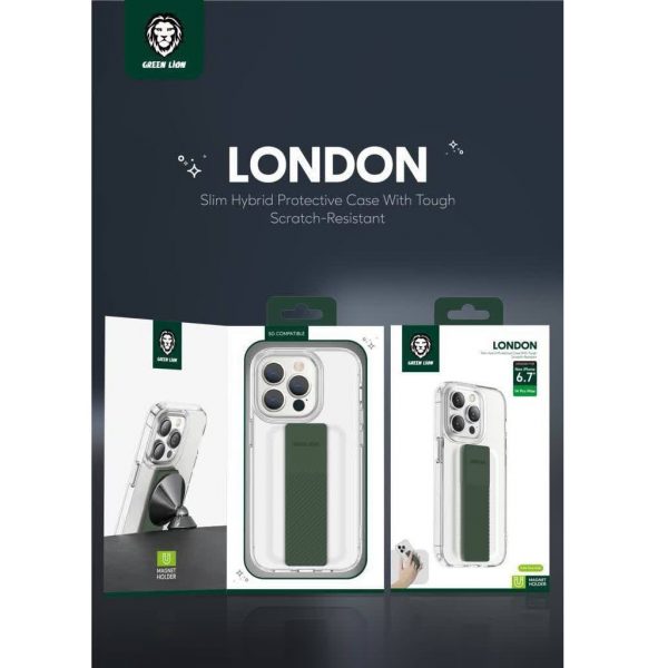 Green London Slim Hybrid Case with Elastic Grip Band iPhone 14pro/14promax