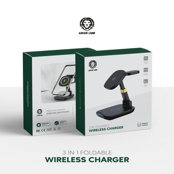 green 3in1 foldable wireless charger