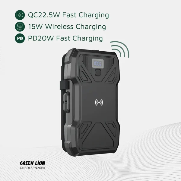 پاوربانک خورشیدی 5 پنلی 20000 میلی‌ آمپر گرین لاین Green Lion Solar 5-Panel 20000mAh Power Bank