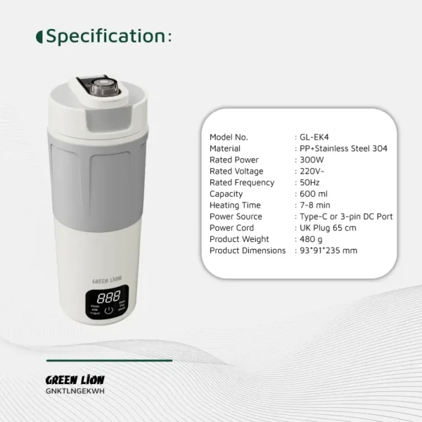 کتری برقی 600 میلی لیتری گرین Green Lion Kettle & Go Electric Kettle 600mL