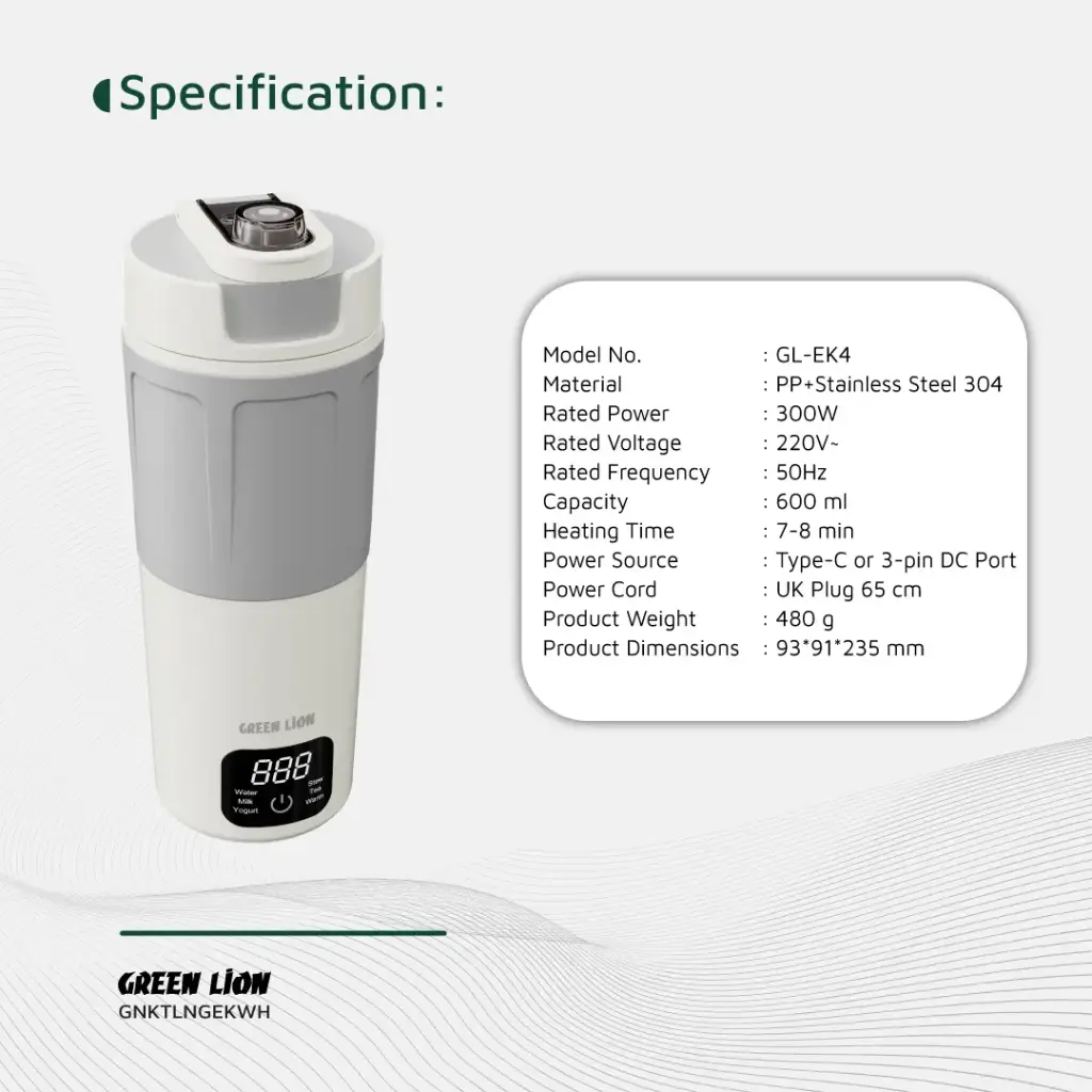 کتری برقی 600 میلی لیتری گرین Green Lion Kettle & Go Electric Kettle 600mL
