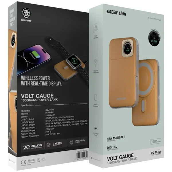 پاور بانک 10000 میلی آمپر ولت گیج گرین لاین Green Lion Volt Gauge 10000mAh Power Bank