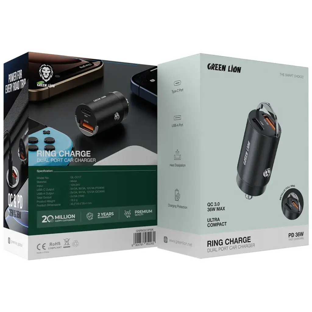 IMG_8370 Green Lion Ring Charge Dual Port Car Charger PD 36W