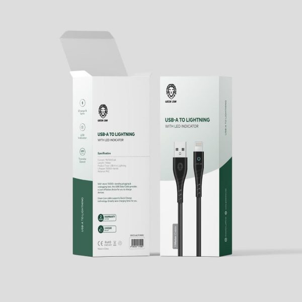 Green usb-a to lightning cable with LED indicator