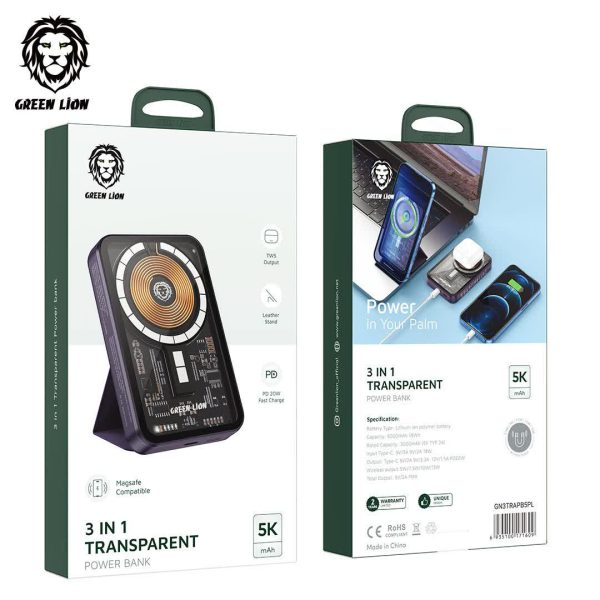 Green 3in1 transparent powerbank خرید