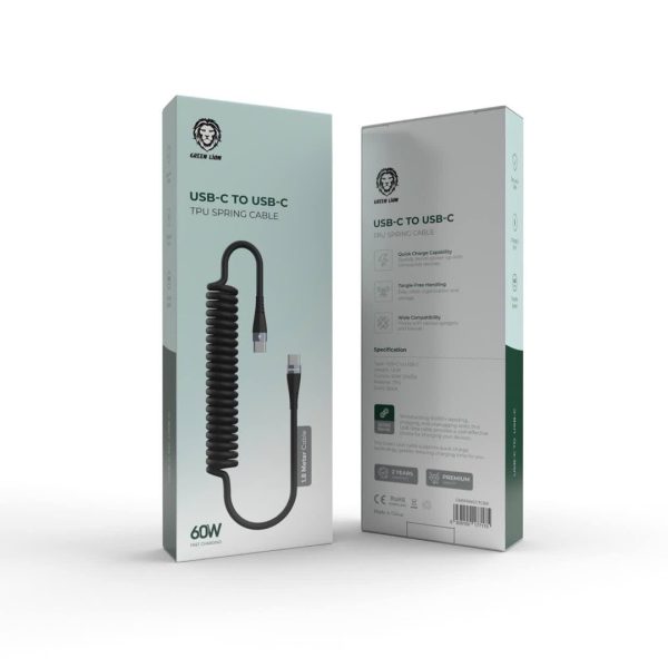Green usb-c to usb-c TPU spring cable