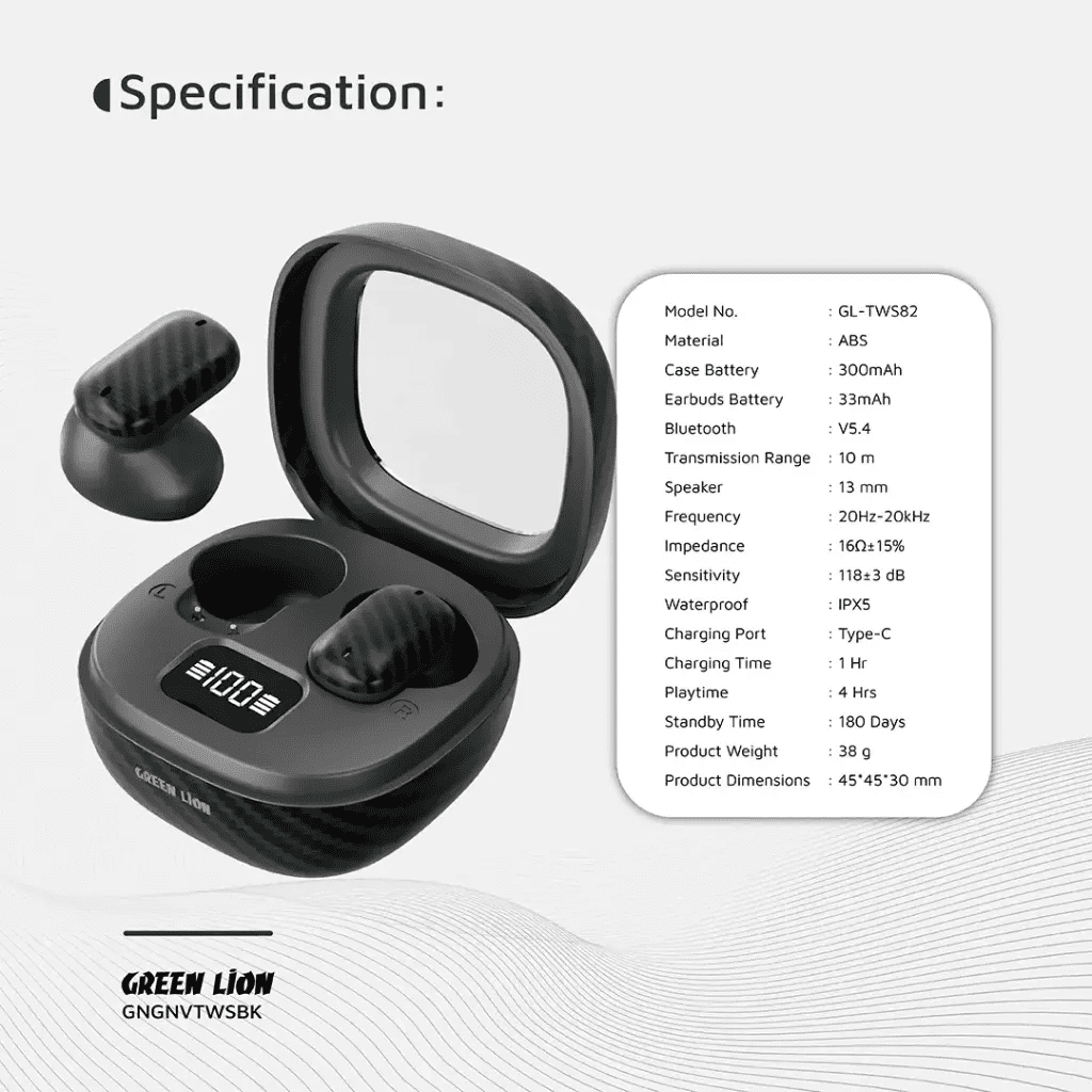 Green Lion Geneva True Wireless Earbuds - Black قیمت خرید هندزفری بلوتوث ژنو گرین Green Lion Geneva True Wireless Earbuds
