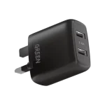 Green Dual USB Port Wall Charger 12W