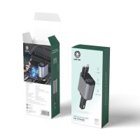 Green 38w integrated car charger with retractable cables