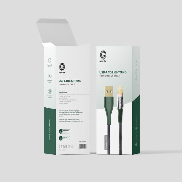 Green usb-a to lightning transparent cable