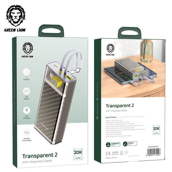 Green transparent2 with integreted cables powerbank
