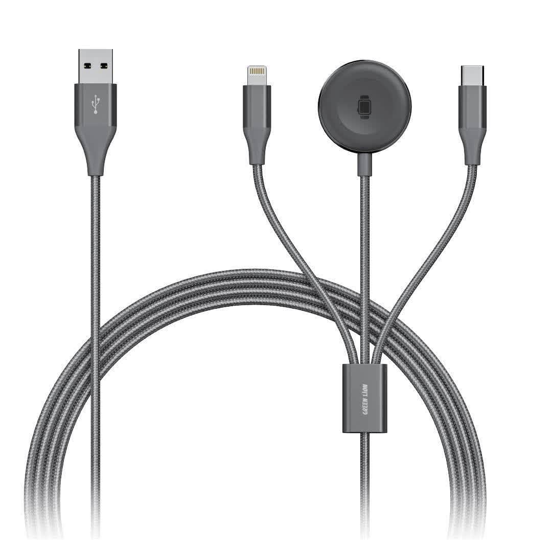 قیمت Green 3in1 Charging Cable1.2M (Lightning/iWatch Charger/Type-C)