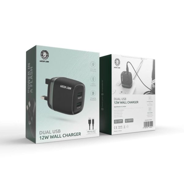 Green dual usb 12w wall charger USB-A to type-c