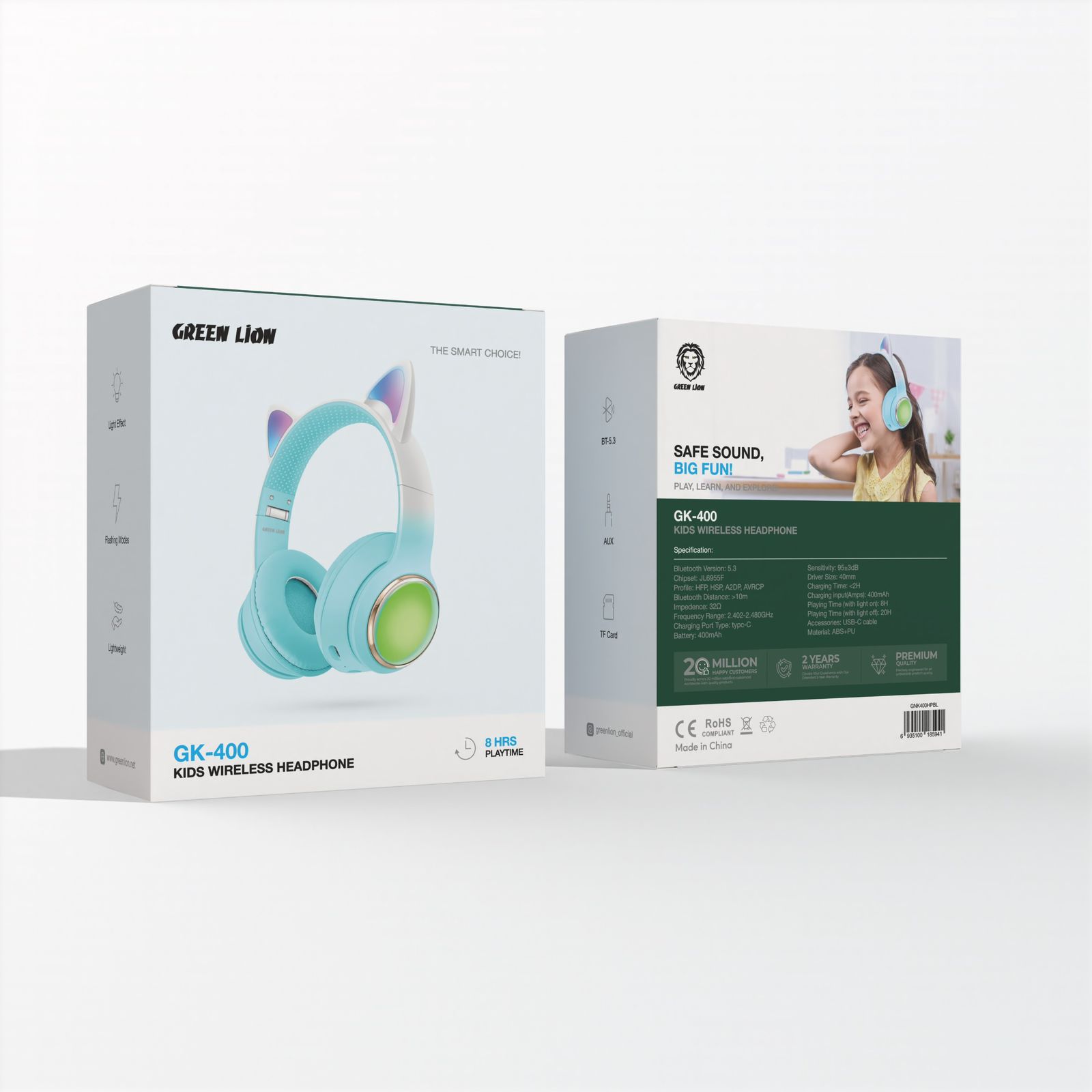 هدفون بی سیم کودکان جی کی 400 گرین Green GK-400 Kids Wireless Headphone