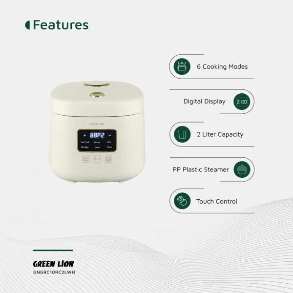 پلوپز دیجیتال 2لیتری گرین لاین Green Lion GRC-10 Digital Rice Cooker 2L