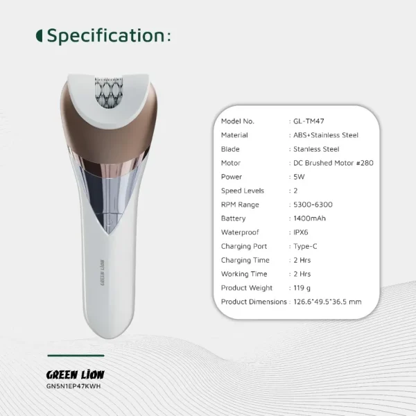 کیت اپیلاتور بی‌سیم ۵ در 1 گرین Green 5 in 1 Cordless Epilator Kit