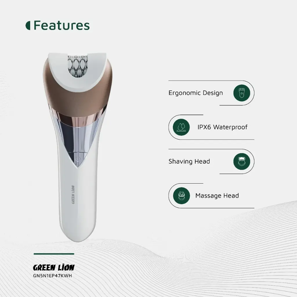 IMG_7725 کیت اپیلاتور بیسیم ۵ در 1 گرین Green Lion Cordless Epilator Kit