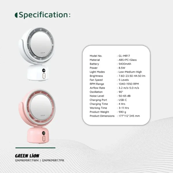 آینه آرایش فن دار گرین Green Lion Makeup Mirror Fan