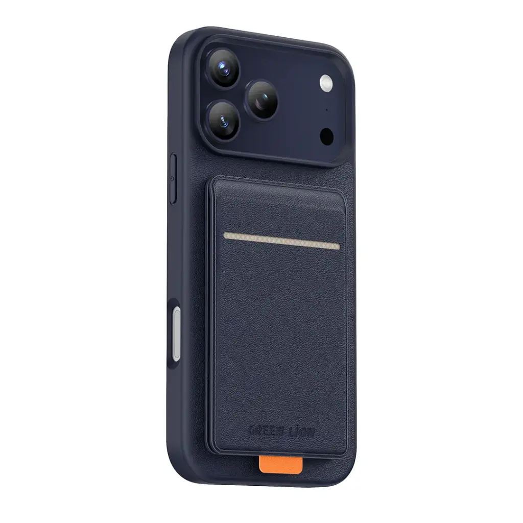 قاب چرمی رگال مگ‌سیف با جای کارت آیفون ۱۷ پرو/پرو مکس گرین لاین