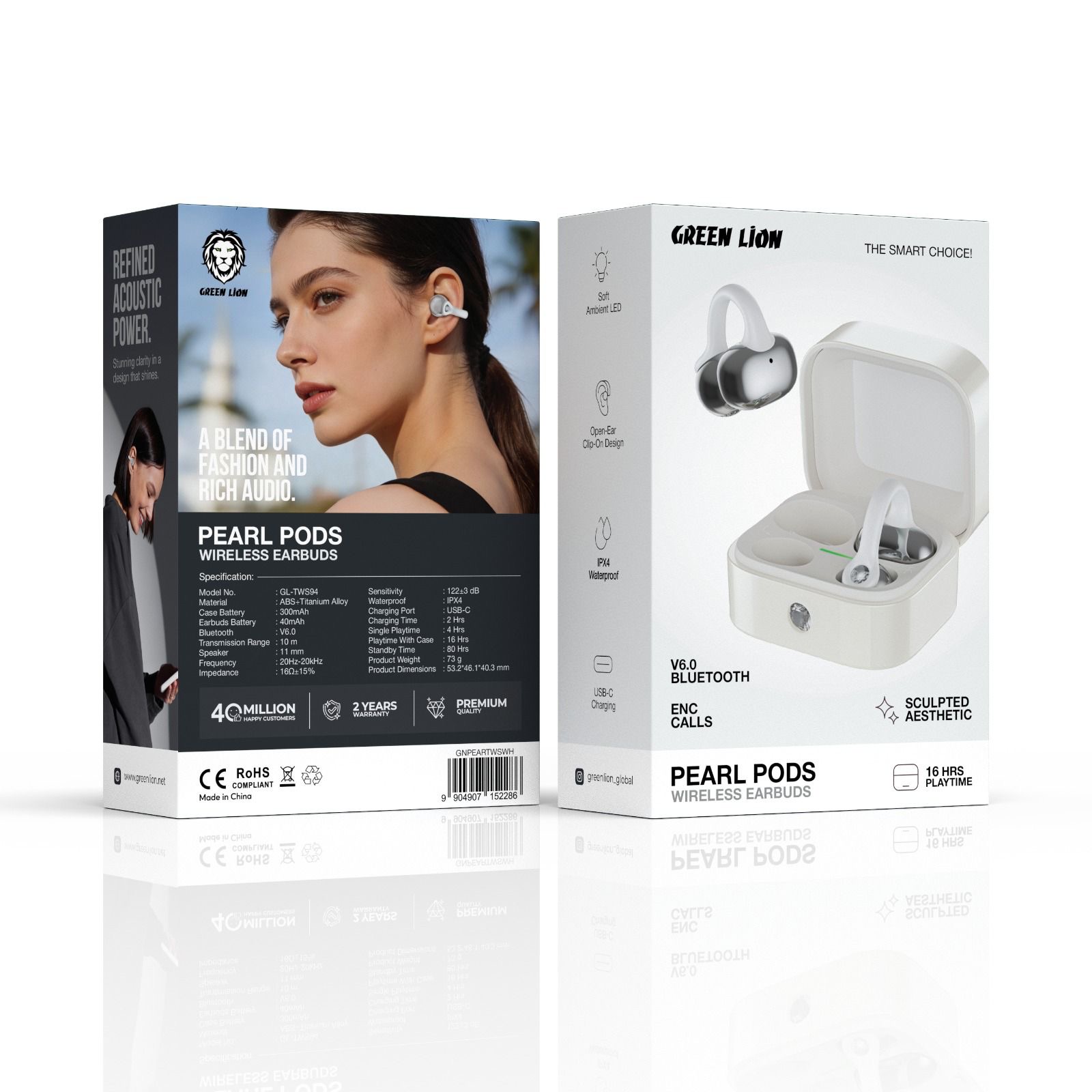 هندزفری بلوتوث پیرل پادز گرین لاین Green Lion Pearl Pods Wireless Earbuds